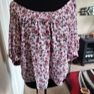 LOFT Floral Blouse - Pink and Green